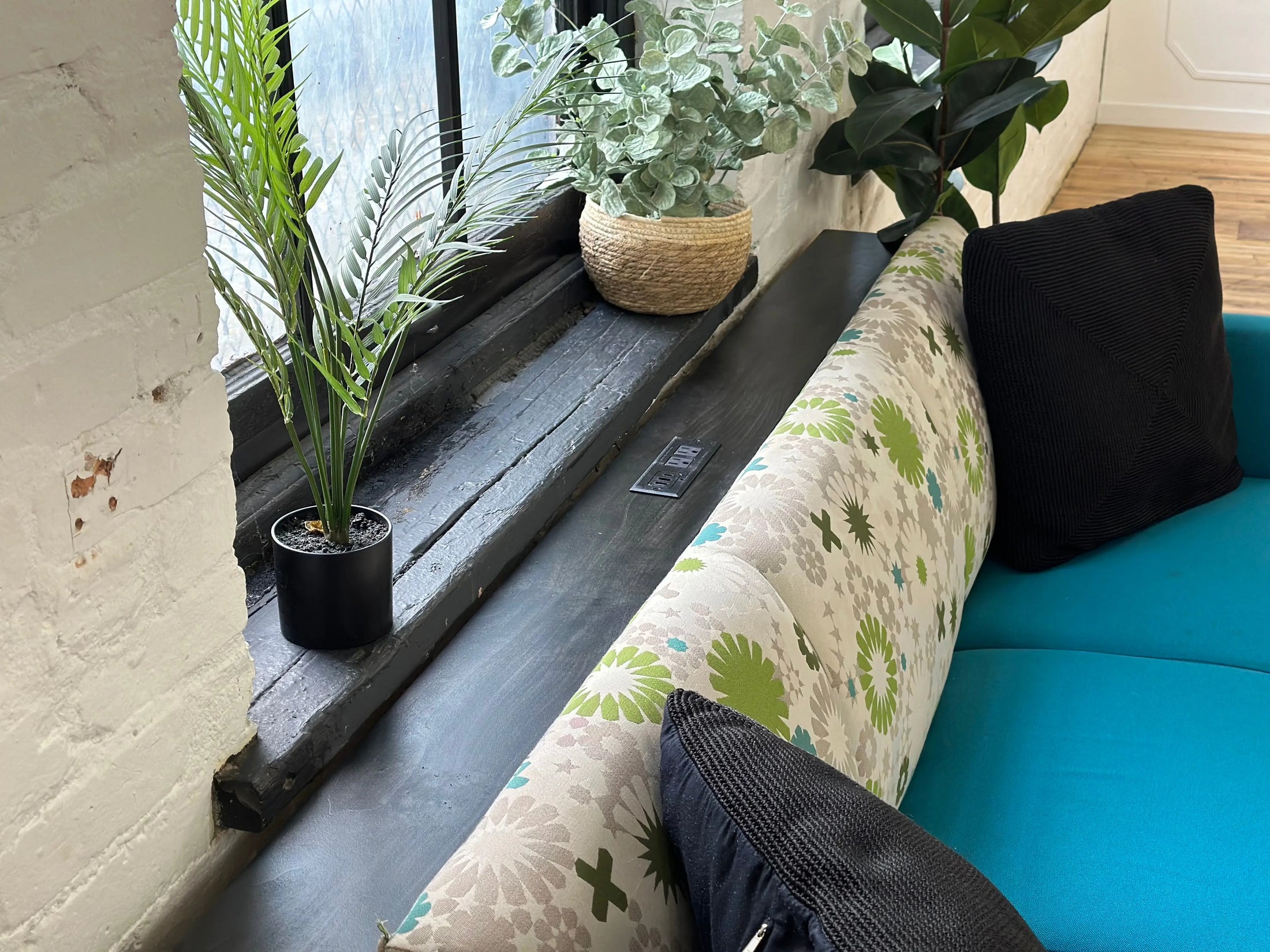 5.5"D Behind The Couch Wood Console Table with Power Outlets - Black Mitten State Woodworks LLC