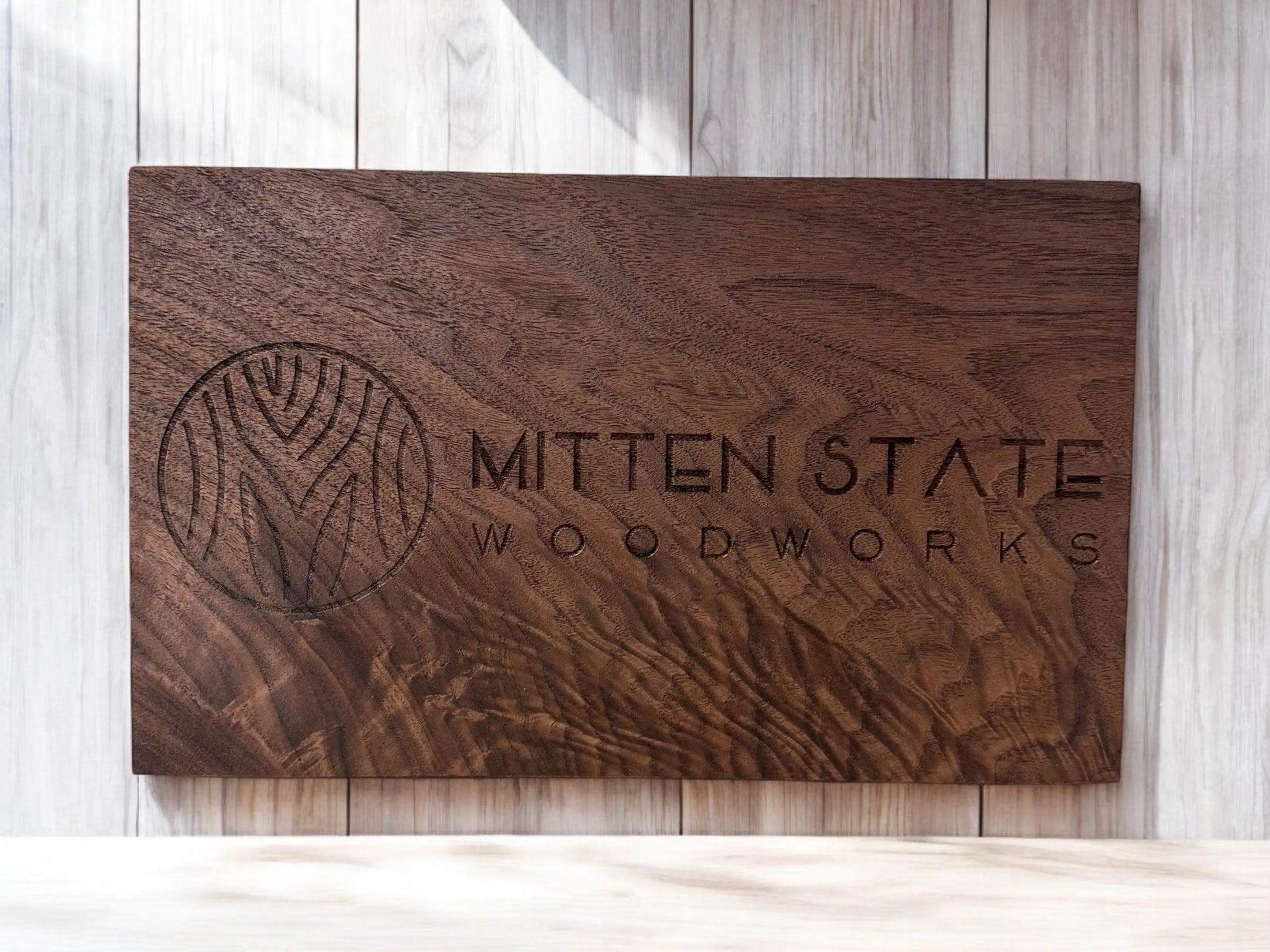 Custom Laser Engraved Logo on Solid Hardwood Mitten State Woodworks LLC