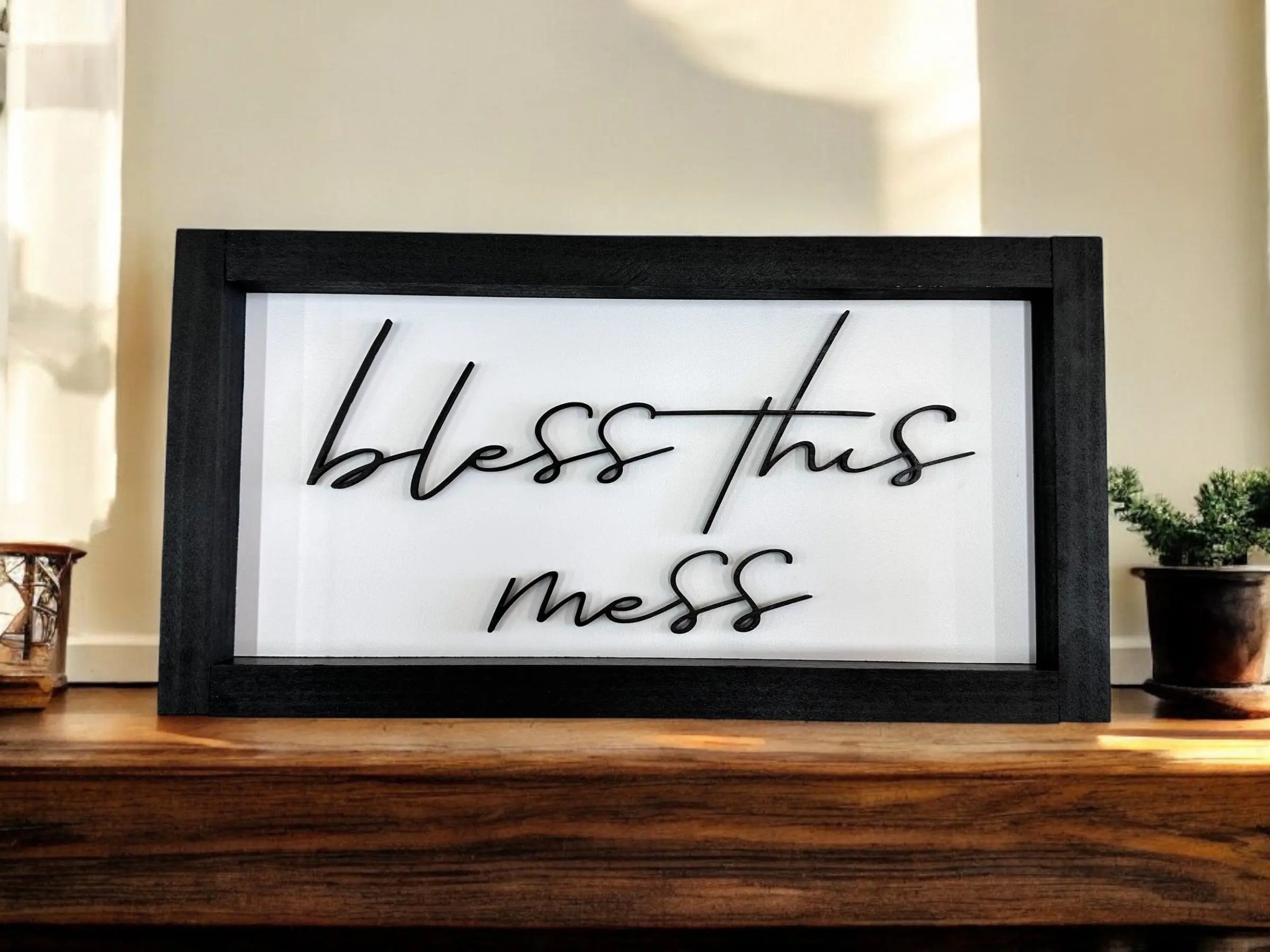 Framed Bless This Mess Wood Shadow Box Sign Mitten State Woodworks LLC