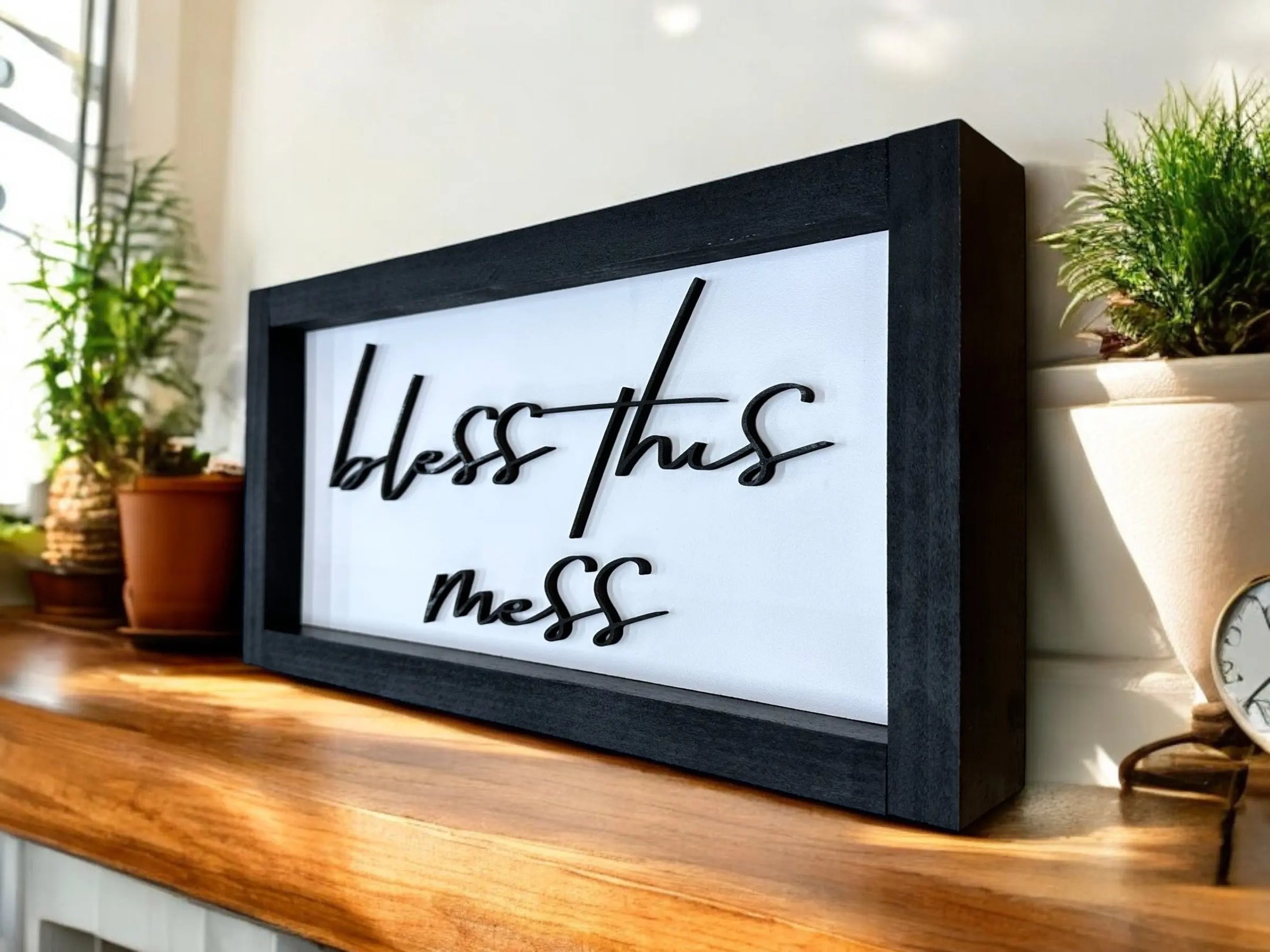 Framed Bless This Mess Wood Shadow Box Sign Mitten State Woodworks LLC