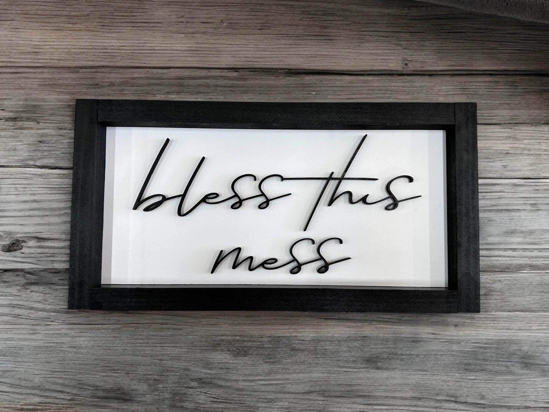 Framed Bless This Mess Wood Shadow Box Sign Mitten State Woodworks LLC