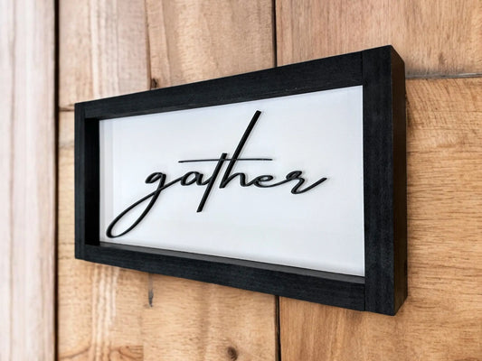 Framed Gather Wood Shadow Box Sign Mitten State Woodworks LLC