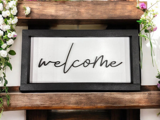 Framed Welcome Wood Shadow Box Sign Mitten State Woodworks LLC