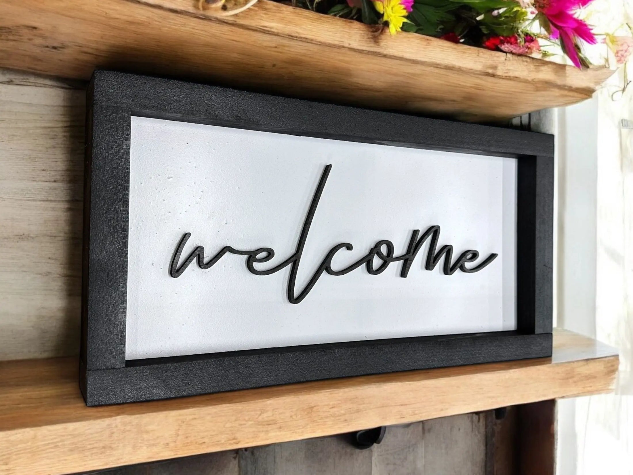 Framed Welcome Wood Shadow Box Sign Mitten State Woodworks LLC