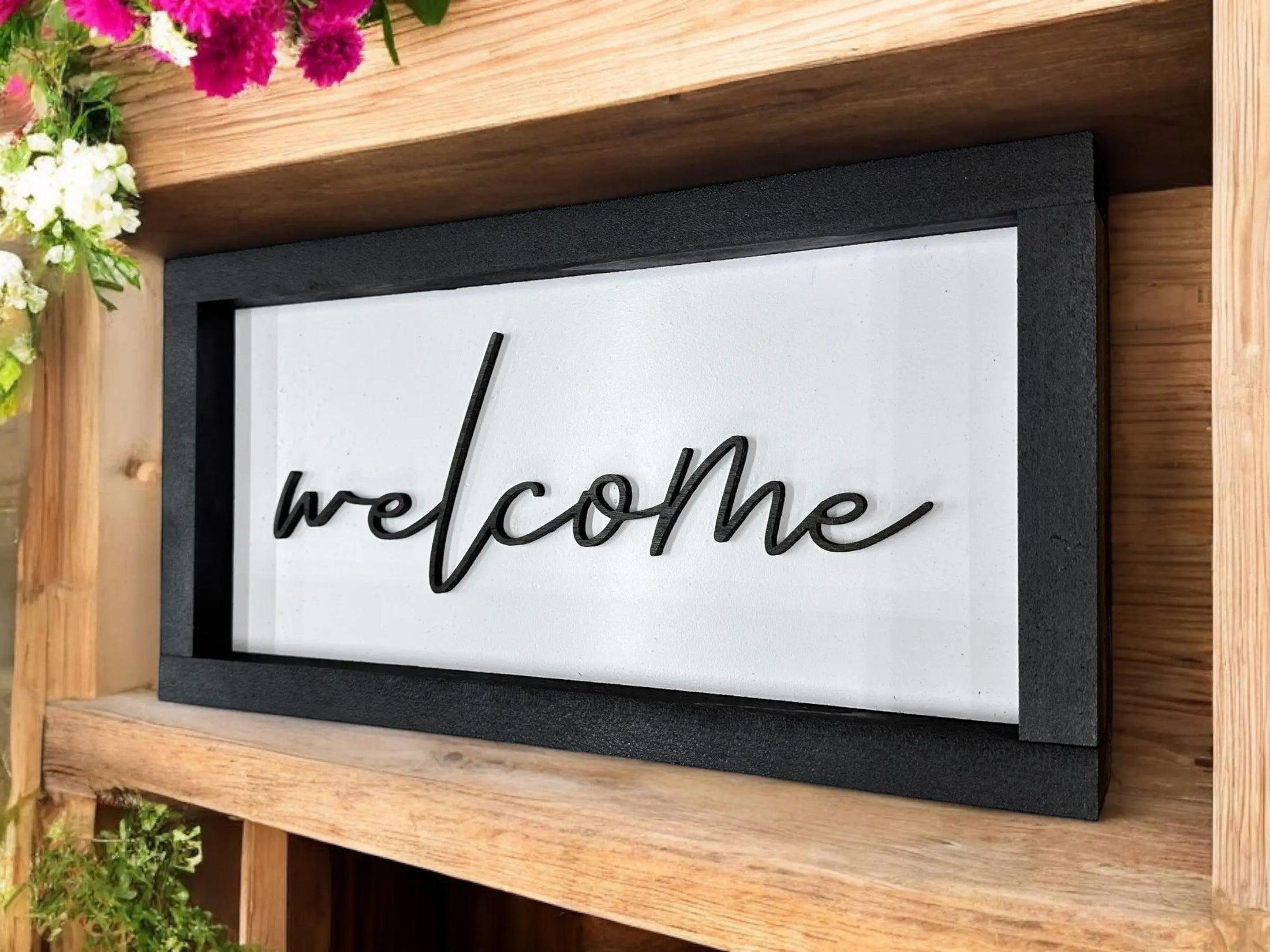 Framed Welcome Wood Shadow Box Sign Mitten State Woodworks LLC