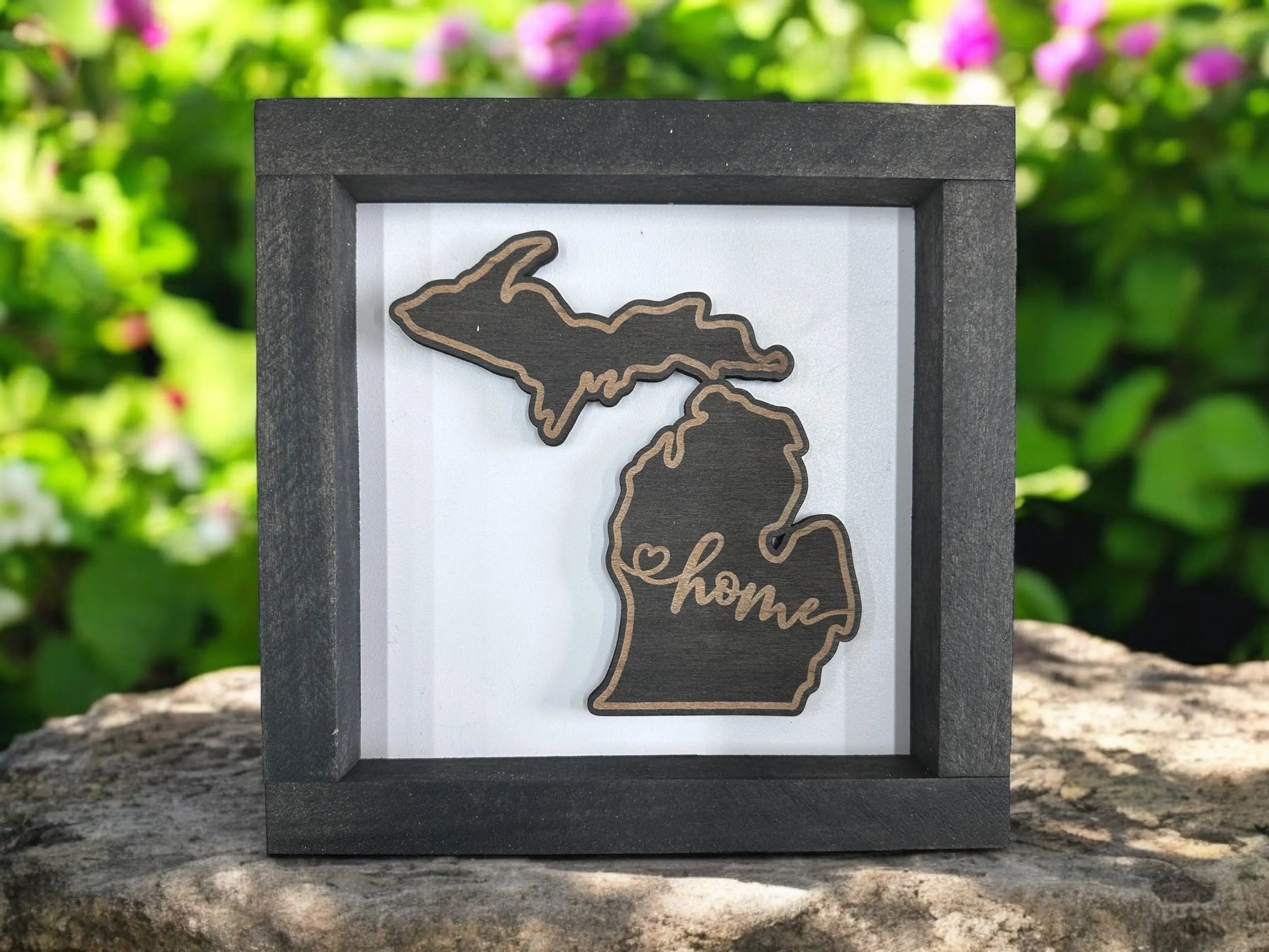 State Outline Wood Shadow Box Mitten State Woodworks LLC