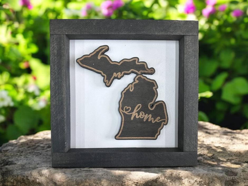 State Outline Wood Shadow Box Mitten State Woodworks LLC